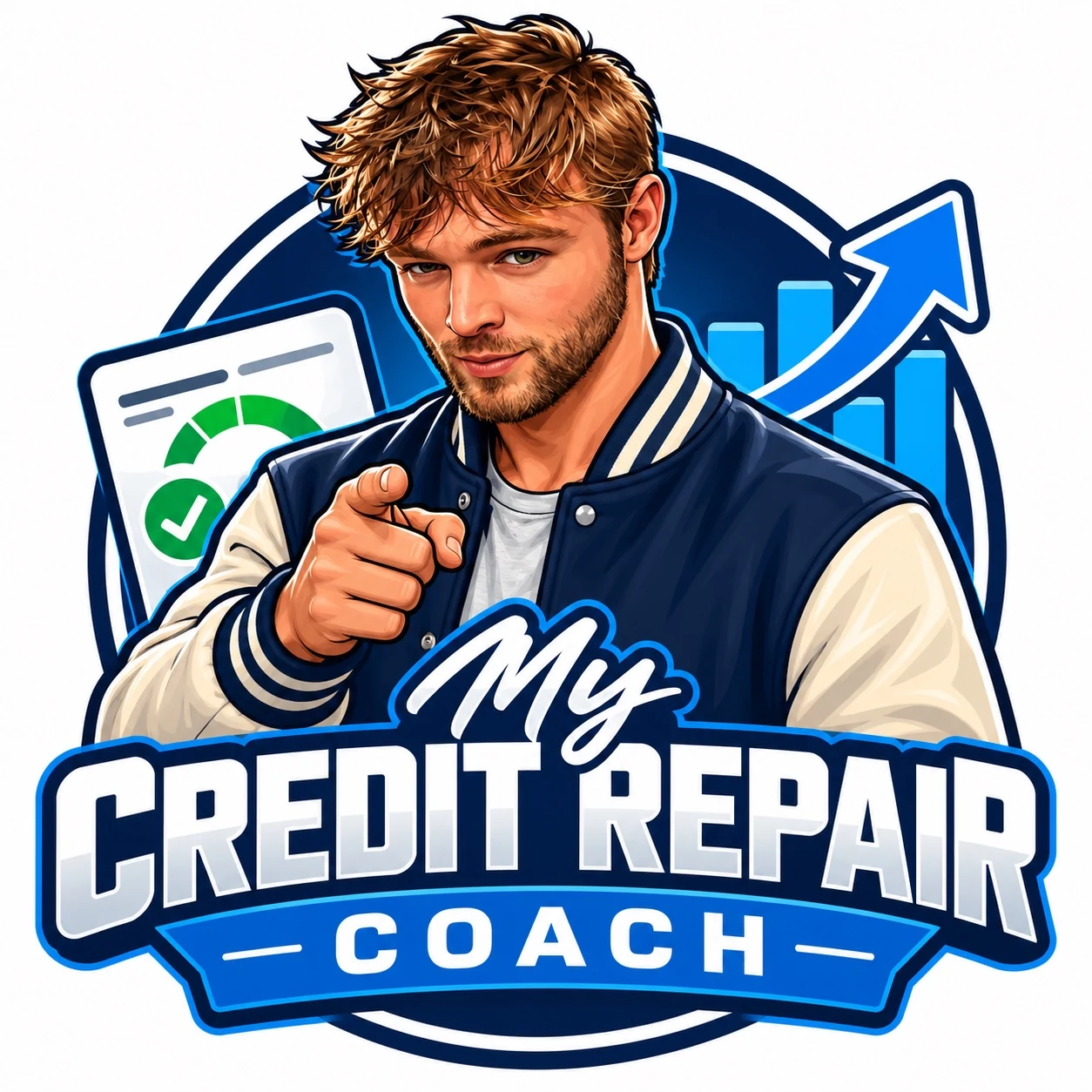 My Credit Repair Coach cartoon mascot pointing at the viewer